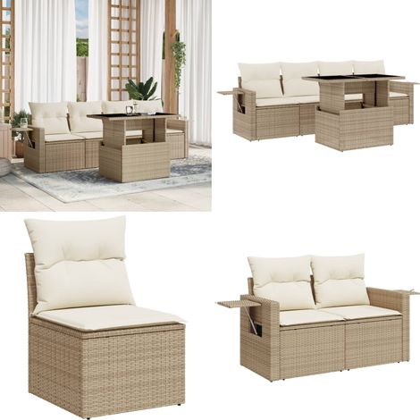 Salon de jardin avec coussins 5 pcs beige résine tressée - Ensemble Salon De Jardin - Meuble Extérieur - Résine Tressée - Rotin Synthétique - Table Extensible - Home & Living (1/5)