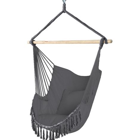 Vounot – Hamac suspendu en coton polyester – Charge max 120kg – Longueur barre 98cm – 2 coussins épais – Design bohème avec franges – Portable intérieur extérieur
