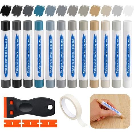 Kit Reparation Carrelage 12 Couleurs, Kit Réparation Parquet Stratifié avec Grattoir, Pate a Bois Rebouchage pour Stratifié Bois PVC Carrelage Meubles pour Trous Rayures et Fissures sur Stratifié (1/5)