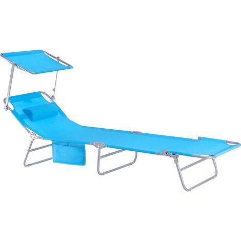 SoBuy OGS48-Bx2 Lot de 2 Bains de Soleil Chaises Longue Transats de Jardin Pliable Position réglable avec Parasol Pare Soleil - Bleu