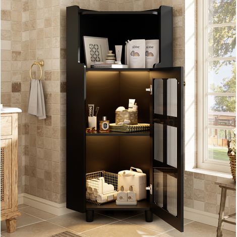 Armadietto portaoggetti angolare con LED, 63,5 x 124 cm, nero, in MDF OKMYHOME (1/5)