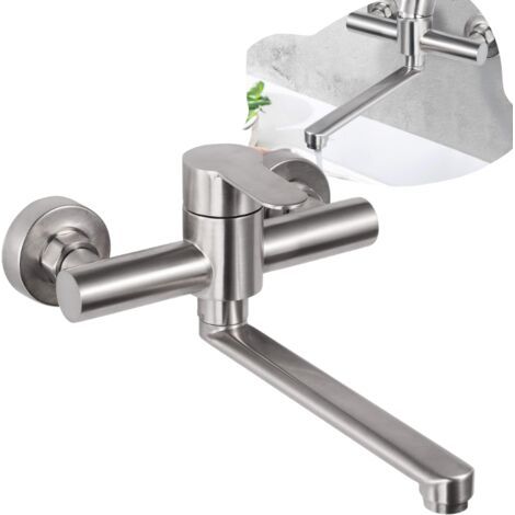 BUNTHAUS Mitigeur mural inoxydable 360° pour évier de cuisine – Bras pivotant 23cm – Trous de montage réglables – Économie d'eau jusqu'à 30%