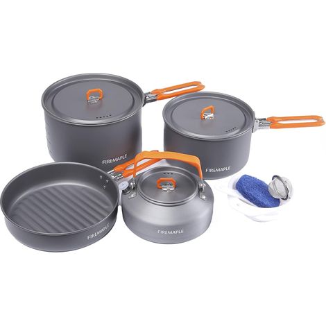 Kit de Casseroles Camping, Ustensiles de Cuisine Cookware Kit Batterie de Cuisine Extérieure avec Casseroles, Bouilloire, Casseroles et Spatule pour Randonnée Pêche Pique-Nique (1/5)