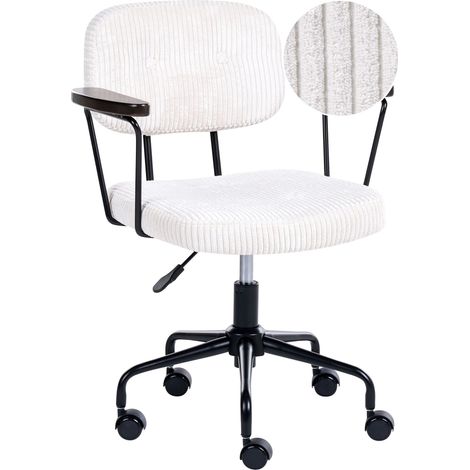 Office Chair Off-White Corduroy Swivel Adjustable Height with Armrests Home Office Study Traditional ALGERITA