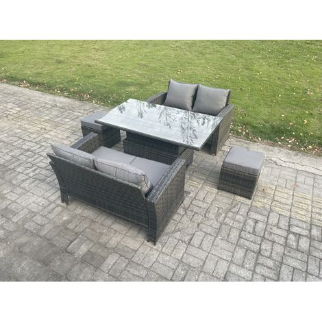 Fimous 5 Stücke Gartenmöbel Set Sitzgruppe im Garten und Balkon Einstellbare Höhe Esstisch Sofa Set mit 2 Kleiner Fußhocker (1/5)