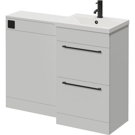 Napoli 390 Cento Gloss Grey Pearl 1100mm 2 Drawer Vanity Unit Toilet Suite with Glide Basin - 1100mm - Matt Black 320mm HandleWithout Kingston Toilet Pan