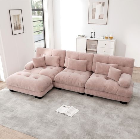 Sofa Ecksofa modular L Form Chenille Rosa 5 teilig OKMYHOME (1/5)