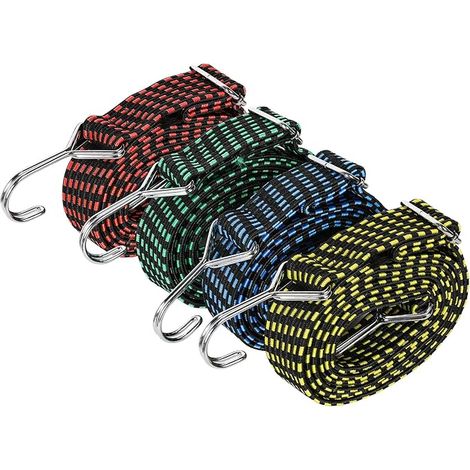 Set of 4 Adjustable Flat Elastic Bungee Straps with Hooks (1/5)