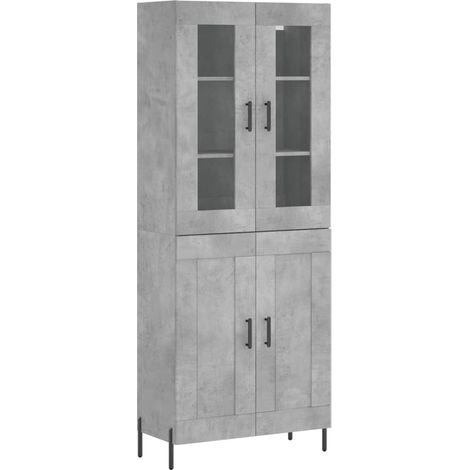 Buffet bahut commode armoire meuble de rangement organisateur cuisine salle de séjour salon haut 69,5 x 34 x 180 cm bois d'ingénierie gris