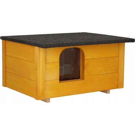 CASA ISOLATA IN LEGNO PER CANE GATTO + TENDA CASA 56x46 cm (1/5)
