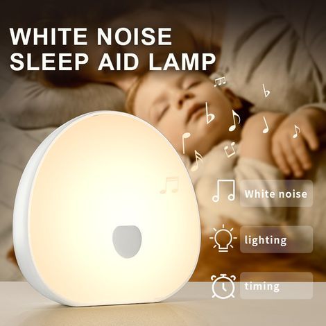 Aide au sommeil portable : Équipée d’une veilleuse et d’une fonction de bruit blanc, avec 10 effets sonores apaisants, 7 réglages de veilleuse ajustables et une minuterie intégrée. (1/5)