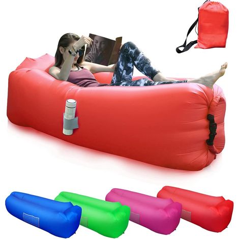 Chaise longue gonflable, canapé à air étanche avec coussins confortables, canapé gonflable portable, rouge (1/5)