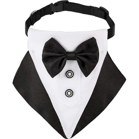 Bandana Smoking pour Chien, Bandana de Mariage pour Chien, Collier pour Chien avec Nœud Papillon et Motifs de Cravate, Collier Noir Ajustable, Nœud Papillon Smoking pour Chien, Bandana Ajustable (Noir (1/5)