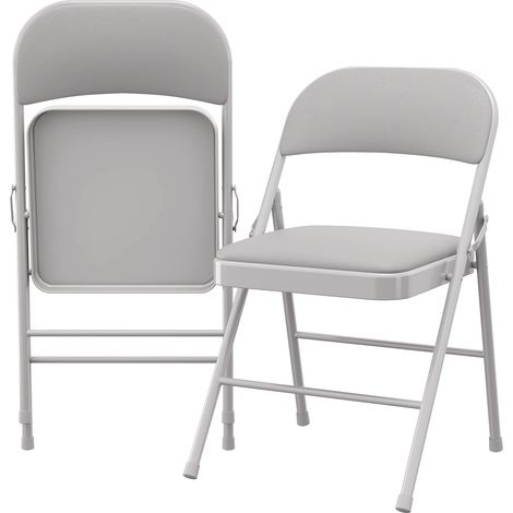 Folding Chair Set - with PU Cushion - Grey, Set of 2, All-Steel Frame - for Garden, Events, Home (1/5)