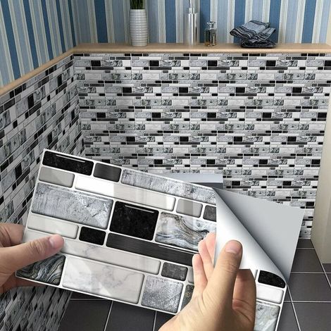 27PCS Self Adhesive Tile Stickers Waterproof PVC Wall Stickers Adhesive Cement Tile Design Decoration 20x10cm for Kitchen Bathroom (1/5)
