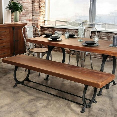 Banc industriel vintage bois recyclé 180 cm LEEDS (1/4)