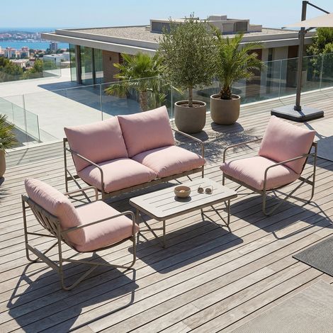 Ensemble jardin 4 Rose personnes loveseat fauteuils table métal