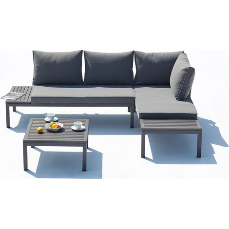 Salotto da giardino 4 posti in alluminio grigio scuro LOLEA