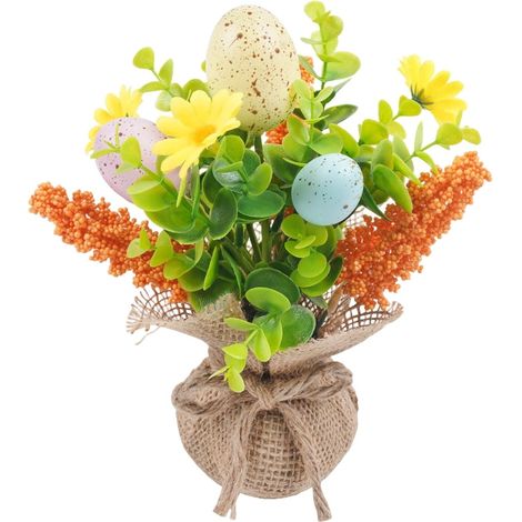 Ornement De Pâques - Œufs Artificiels Et Fleurs Faux - Décoration Printemps Intérieur - Pour Table À Manger Bureau Étagère - 1 Pièce (1/5)