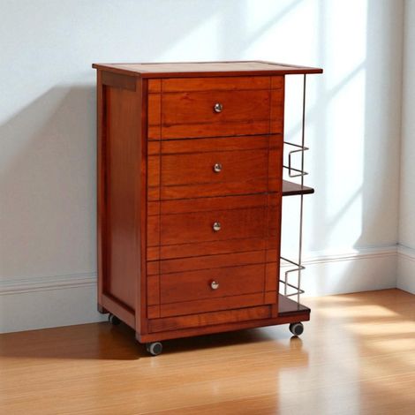Carrello da cucina GIADA con 4 cassetti e portabottiglie Ciliegio (1/5)