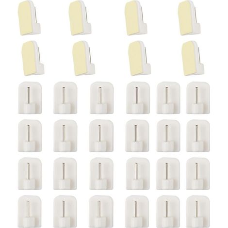 Lot de 30 crochets de rideaux, crochets de rideaux sans perçage, tringle à rideau autocollante, convient pour tringle à rideau (1/5)