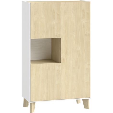 Credenza da Cucina 80x40x135 cm con 6 Scomparti Ante Soft Close in MDF Bianco e Legno (1/5)