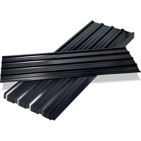 Jiubiaz Dachplatten aus verzinkter Stahl, 12 Stück, 129 x 46 cm, 0,25 mm, Anthrazit, für Schuppen und Unterstand (1/5)