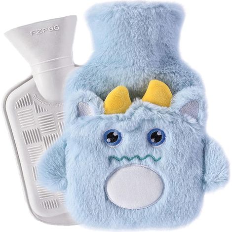 1 Bouillotte enfant, monstre mignon, housse peluche amovible lavable, caoutchouc doux, anti-éclaboussures, hiver (1/5)