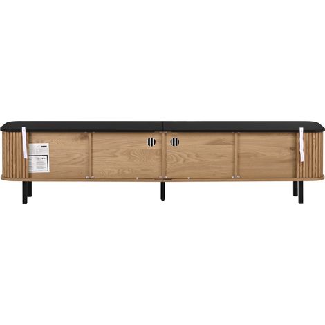 Mueble TV moderno de 190 x 35 x 45 cm en color roble con 2 puertas correderas y 2 puertas de rejilla (1/5)