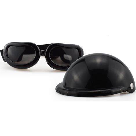 Ahlsen Conjunto de gafas para casco de perro, casco para mascotas, gafas de sol, sombrero protector ajustable para motocicleta y perro (1/5)