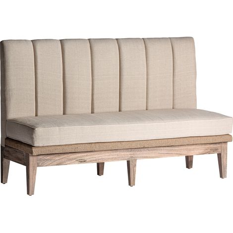 Canapé 3 places tissu beige et pieds bois massif clair Chabo 170 cm (1/5)