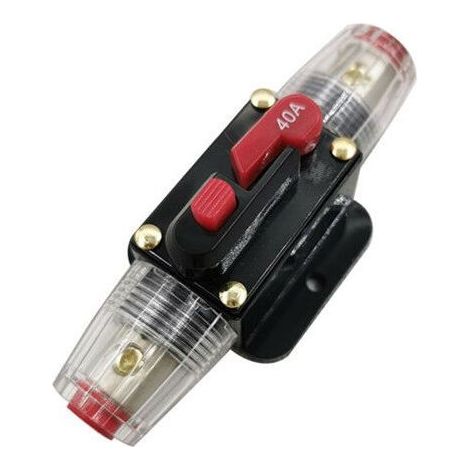 Disjoncteur 40A, porte-fusible en ligne 12V-24V DC, commutateur de réinitialisation manuelle fusible audio de voiture, protection du système audio de bloc de fusibles en ligne (40A) (1/3)