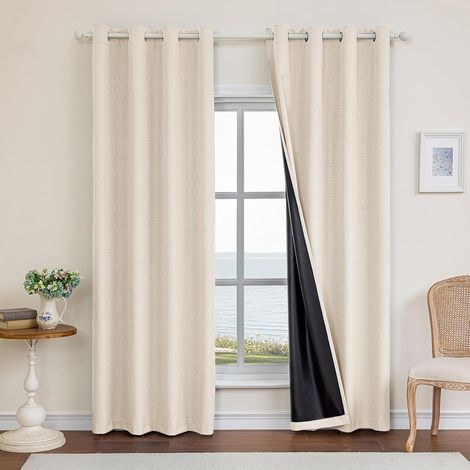 Lot De 2 Rideau Occultant, 140x280cm, Effet Lin, Isolation Thermique, Œillet Métal, Pour Salon Et Chambre (1/5)