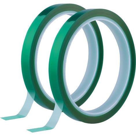2 Rouleaux Ruban Adhésif Haute Température, 10 mm x 33 m (108 Pieds) Ruban Adhésif Thermique pour Sublimation Peinture Circuits Imprimés Revêtement en Poudre (Vert) (1/5)