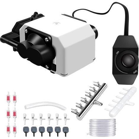 Aquarium Air Pump with 6 Outputs, 25W Adjustable Pond Aerator, Aquarium Oxygen Pump with Air Stones, Quiet Air Pump, Powerful Aquarium Air Pump 3300L/H for (1/5)