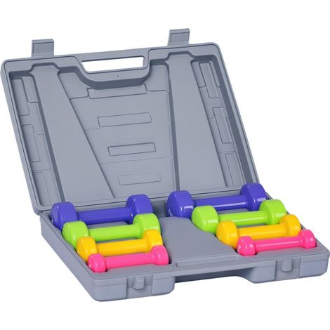 Hantelset mit 10 kg Gesamtgewicht – Hantelpaare (0,5/1/1,5/2 kg) mit Tragetasche – für Muskeltraining und Gewichtheben – mehrfarbiges PU-Metall (1/5)