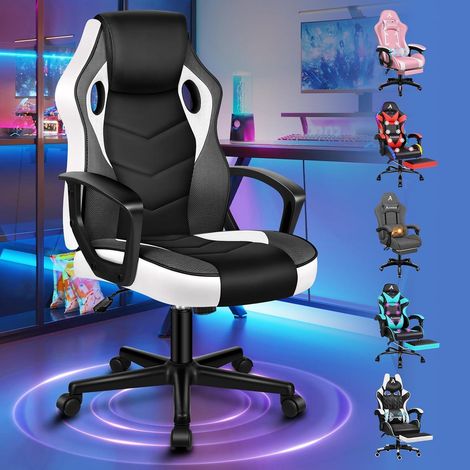 Schreibtischstuhl Gamingstuhl Racing PU Leder Mega Weiß Mega Serie (1/5)