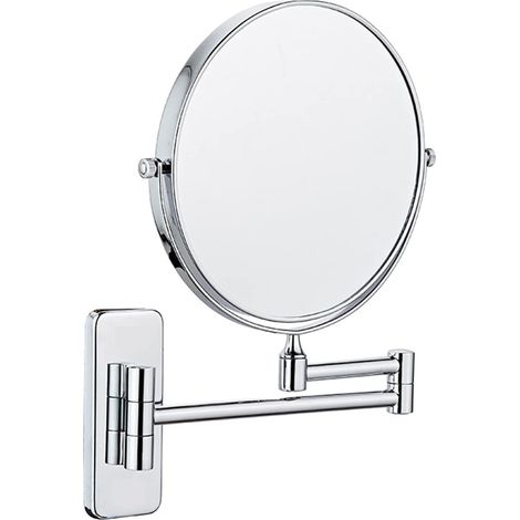 Miroir de Maquillage Mural avec Grossissement 10 Miroirs de Maquillage pour Salle de Bain Extension Pivotante à 360° Fixation Murale Miroir Grossissant Mural Chrome, Diamètre 20 cm