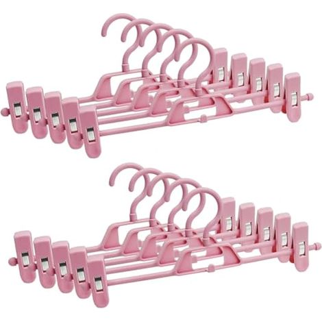 Lot de 10 cintres en Plastique avec Clips, cintres Peu encombrants avec Clips rotatifs à 360° et réglables, cintres empilables pour Rangement et Rangement de placards (Rose) (1/5)