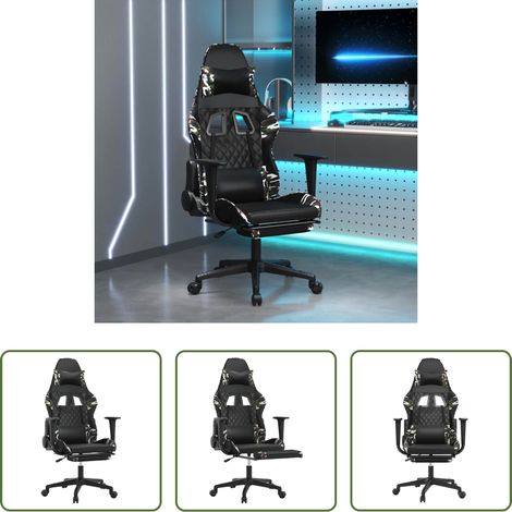 vidaXL Kunstleder - Gamingstuhl mit Massage Fußstütze Schwarz Tarnfarben Kunstleder (1/5)