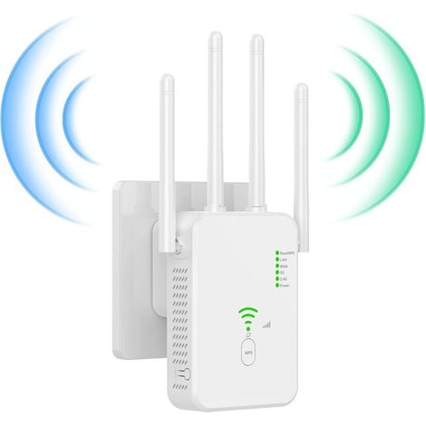 WiFi Amplificateur WiFi Signal Booster,4 Antennes WiFi Extenders,2 Ports LAN,Repeteur WiFi,Mode Répéteur & Routeur & AP,Couverture WiFi de 200 m² (1/4)
