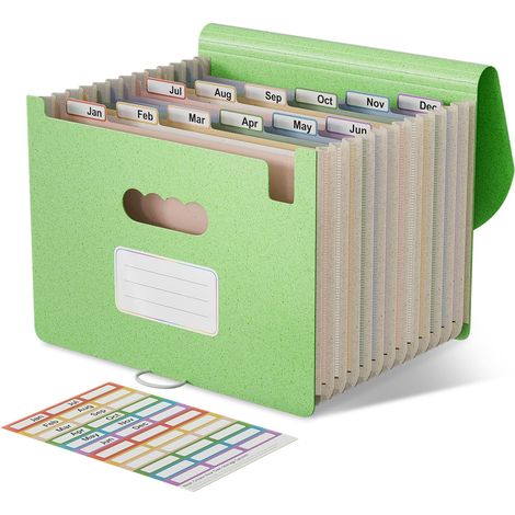 Trieur 12 Compartiments A4, Rangement Papier Administratif Organiseur de Dossiers Accordéon en Paille de Blé, Classeur Range Document, Sans BPA, Retour à la Nature, Vert Menthe (1/5)