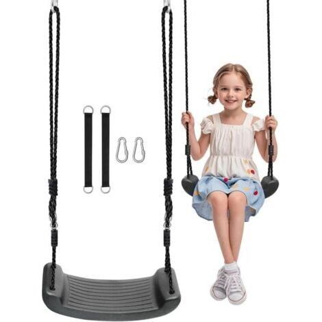 Balancoire Exterieur,Siège Balancoire Hauteur Réglable avec 2 Sangles de Hamac et 2 Mousquetons,Charge Maximale:100 kg,pour Enfants à Partir de 3 Ans (Noir)