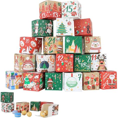 Boîtes de Compte à Rebours de Noël Vides Décorations Pour La Fête De L'Avent Boîtes de Calendrier de Compte à Rebours de Noël Vides à Remplir,pour Biscuits Chocolats Bonbons Cadeaux de Fête Friand (1/5)