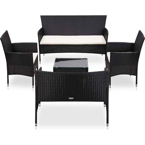 Salon de jardin 5 pcs Ensemble Table et Chaise de Jardin - avec coussins Résine tressée Noir BV743778 - BonneVie (1/5)