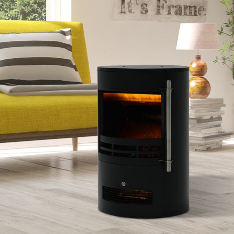 Elektrokamin mit Heizung, elektrischer Kamin mit LED Flammeneffekt, 900/2000W Dekokamin, elektrisch Kaminfeuer Kaminofen, Schwarz (1/5)