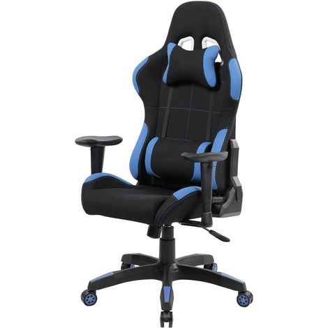 Dmora - Gaming-Stühl Daren, Gaming-Sessel für Erwachsene, Schreibtischstuhl, 57x72h124/134 cm, Schwarz und Blau (1/3)