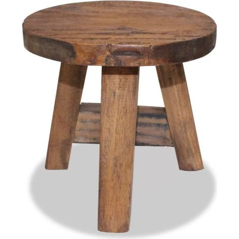 Tabouret bas rond bois massif recyclé clair Indula (1/3)