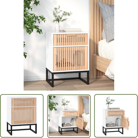 The Living Store Table de chevet blanc 40x30x55,5 cm bois d’ingénierie et fer - Table De Chevet - Meuble De Chambre - Table Nuit - Mobilier Scandinave - Rangement Intérieur (1/5)