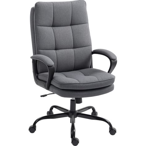 Double Padded Linen-Look Office Chair - Charcoal Grey